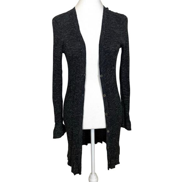 Eileen Fisher Long Ribbed Cardigan Women’s XS Heather Gray Wool Linen Blend EUC - Picture 1 of 7